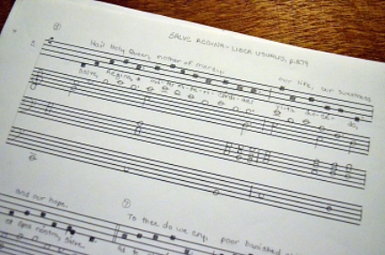 My manuscript arrangement of Salve Regina prior to recording